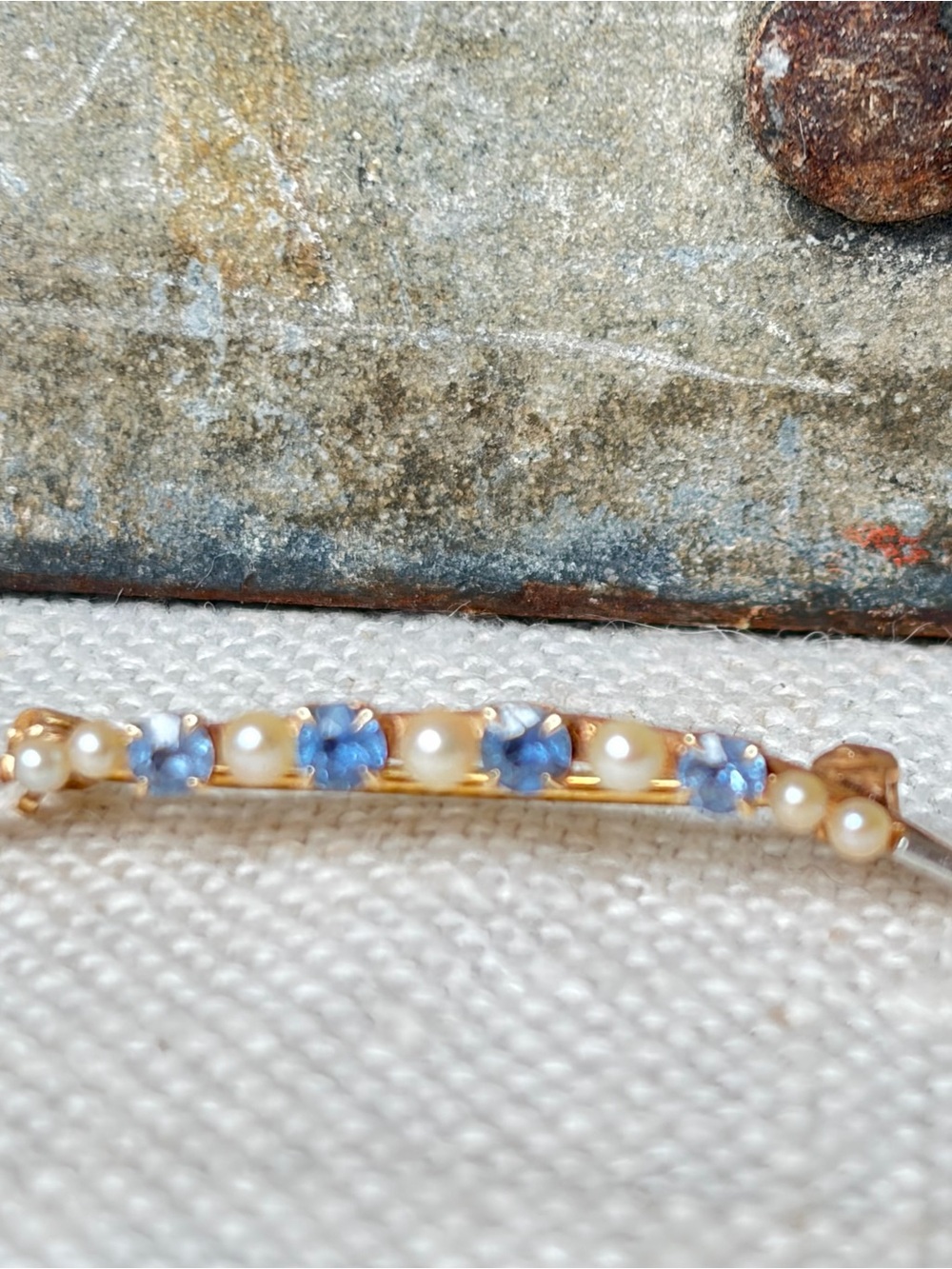 Antique 14k Sapphire Seed Pearl Brooch Pin